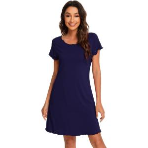 image:imageWiWi Bamboo Viscose Nightgowns for Women Super Soft Short Sleeve V Neck Sleep Dress Cooling Plus Size Lounge Sleepwear S4XDnavy