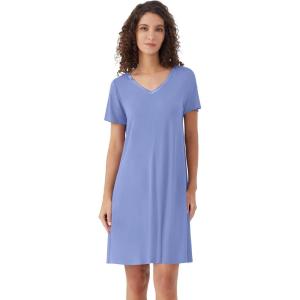 image:imageWiWi Bamboo Viscose Nightgowns for Women Super Soft Short Sleeve V Neck Sleep Dress Cooling Plus Size Lounge Sleepwear S4XFog Blue