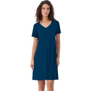 image:imageWiWi Bamboo Viscose Nightgowns for Women Super Soft Short Sleeve V Neck Sleep Dress Cooling Plus Size Lounge Sleepwear S4XInk Blue