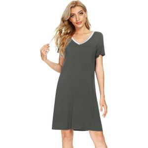 image:imageWiWi Bamboo Viscose Nightgowns for Women Super Soft Short Sleeve V Neck Sleep Dress Cooling Plus Size Lounge Sleepwear S4XIron Grey