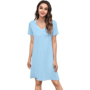image:imageWiWi Bamboo Viscose Nightgowns for Women Super Soft Short Sleeve V Neck Sleep Dress Cooling Plus Size Lounge Sleepwear S4XPale Blue