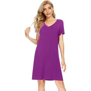 image:imageWiWi Bamboo Viscose Nightgowns for Women Super Soft Short Sleeve V Neck Sleep Dress Cooling Plus Size Lounge Sleepwear S4XPurple
