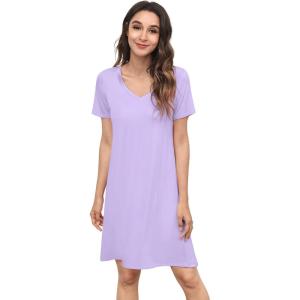 image:imageWiWi Bamboo Viscose Nightgowns for Women Super Soft Short Sleeve V Neck Sleep Dress Cooling Plus Size Lounge Sleepwear S4XTaro Purple