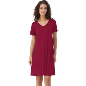 image:imageWiWi Bamboo Viscose Nightgowns for Women Super Soft Short Sleeve V Neck Sleep Dress Cooling Plus Size Lounge Sleepwear S4XWine