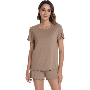 image:imageWiWi Bamboo Viscose Womens Pajama Sets Tshirt amp Sleep Shorts Loungewear Set Soft 2 Piece Pjs Summer Cooling Sleepwear SXXLCamel