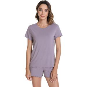image:imageWiWi Bamboo Viscose Womens Pajama Sets Tshirt amp Sleep Shorts Loungewear Set Soft 2 Piece Pjs Summer Cooling Sleepwear SXXLViolet