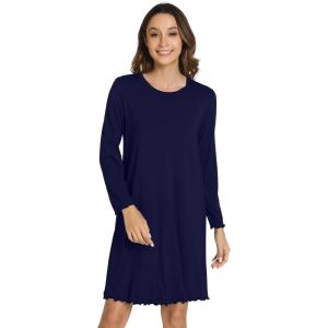 image:imageWiWi Long Sleeve Bamboo Viscose Nightgowns for Women Soft Cooling Lightweight Sleep Night Dress for Women Sleepwear SXXLAnavy