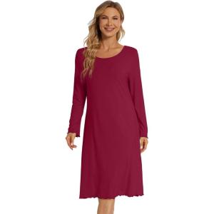 image:imageWiWi Long Sleeve Bamboo Viscose Nightgowns for Women Soft Cooling Lightweight Sleep Night Dress for Women Sleepwear SXXLBwine
