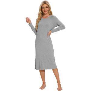image:imageWiWi Long Sleeve Bamboo Viscose Nightgowns for Women Soft Cooling Sleep Night Dress Shirts for Women Sleepwear SXXLAheather Grey