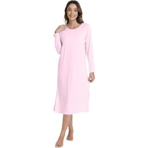 image:imageWiWi Long Sleeve Bamboo Viscose Nightgowns for Women Soft Cooling Sleep Night Dress Shirts for Women Sleepwear SXXLApink