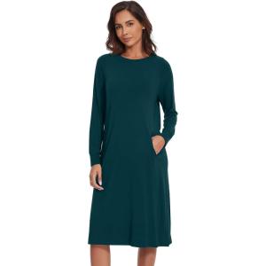 image:imageWiWi Long Sleeve Bamboo Viscose Nightgowns for Women Soft Cooling Sleep Night Dress Shirts for Women Sleepwear SXXLBdark Bluish Green
