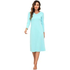 image:imageWiWi Nightgowns for Women Super Soft Viscose from Bamboo Long Sleeve Nightshirts Cooling Sleepwear Plus Size Nightshirts S3XAqua Blue