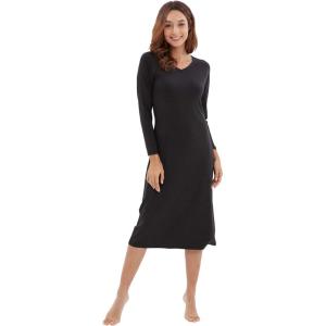 image:imageWiWi Nightgowns for Women Super Soft Viscose from Bamboo Long Sleeve Nightshirts Cooling Sleepwear Plus Size Nightshirts S3XBlack