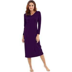 image:imageWiWi Nightgowns for Women Super Soft Viscose from Bamboo Long Sleeve Nightshirts Cooling Sleepwear Plus Size Nightshirts S3XDark Purple