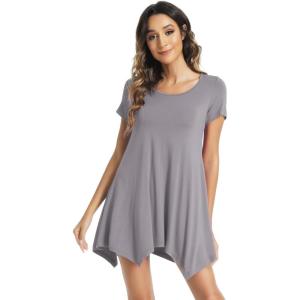 image:imageWiWi Nightgowns for Women Viscose from Bamboo Short Sleeve Sleepwear Super Soft Sleep Shirts Cool Plus Size Nightdress S4XPurplish Grey