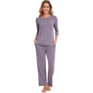 image:imageWiWi Pajamas Set for Women 34 Sleeve Top and Pants Viscose from Bamboo Lounge Set Soft Sleepwear Pjs with Pockets SXXLViolet