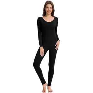 image:imageWiWi Soft Underwear for Women Thermal Long Johns Sets Super Warm Base Layer Top Pants Pajamas Set Viscose from Bamboo S3XBblack
