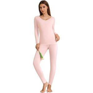image:imageWiWi Soft Underwear for Women Thermal Long Johns Sets Super Warm Base Layer Top Pants Pajamas Set Viscose from Bamboo S3XBcream Pink