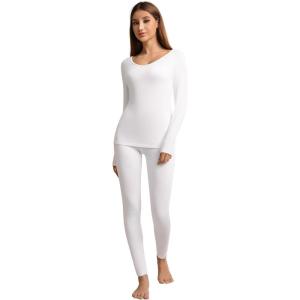 image:imageWiWi Soft Underwear for Women Thermal Long Johns Sets Super Warm Base Layer Top Pants Pajamas Set Viscose from Bamboo S3XBraw White