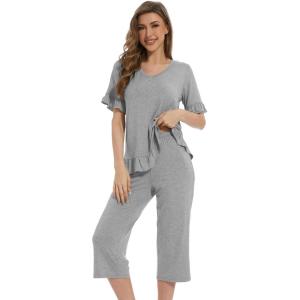 image:imageWiWi Soft Viscose from Bamboo Pajama Set for Women Short Sleeve Top with Capris Pajamas Sets SXXLHeather Grey