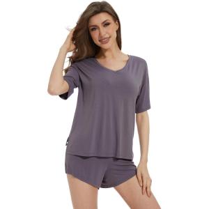 image:imageWiWi Soft Viscose from Bamboo Pajamas for Women Summer Short Sleeve Top with Shorts Pajama Set Pjs SXXLPurplish Grey