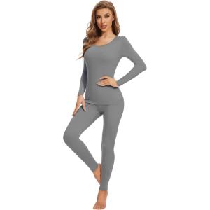 image:imageWiWi Thermal Underwear Set for Women Long Johns Sets Soft Base Layer Pajama Thermals Warm Top amp Bottom SXXLGrey