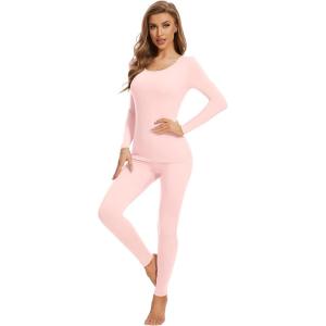 image:imageWiWi Thermal Underwear Set for Women Long Johns Sets Soft Base Layer Pajama Thermals Warm Top amp Bottom SXXLPink
