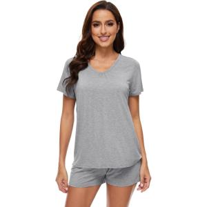 image:imageWiWi Viscose from Bamboo Pajamas for Women Loose Comfy Two Pieces Pj Set Top and Shorts Loungewear SXXLHeather Grey