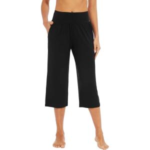 image:imageWiWi Womens Bamboo Viscose Super Soft Capri Wide Leg Yoga Pants Capris Sweatpants Lounge Bottoms with Pockets SXXLBlack
