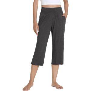 image:imageWiWi Womens Bamboo Viscose Super Soft Capri Wide Leg Yoga Pants Capris Sweatpants Lounge Bottoms with Pockets SXXLCharcoal Heather