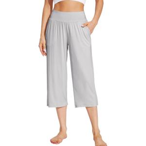 image:imageWiWi Womens Bamboo Viscose Super Soft Capri Wide Leg Yoga Pants Capris Sweatpants Lounge Bottoms with Pockets SXXLGrey