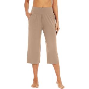 image:imageWiWi Womens Bamboo Viscose Super Soft Capri Wide Leg Yoga Pants Capris Sweatpants Lounge Bottoms with Pockets SXXLKhaki