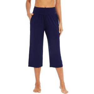 image:imageWiWi Womens Bamboo Viscose Super Soft Capri Wide Leg Yoga Pants Capris Sweatpants Lounge Bottoms with Pockets SXXLNavy