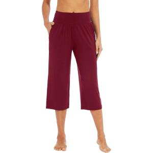 image:imageWiWi Womens Bamboo Viscose Super Soft Capri Wide Leg Yoga Pants Capris Sweatpants Lounge Bottoms with Pockets SXXLWine