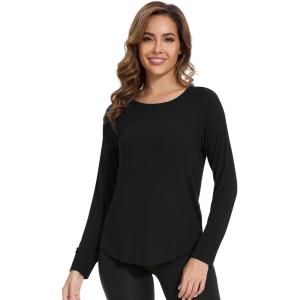 image:imageWiWi Womens Long Raglan Sleeve Tops Casual Viscose from Bamboo Loungewear Crew Neck Tunic Tops Soft Women Shirt SXXLAblack