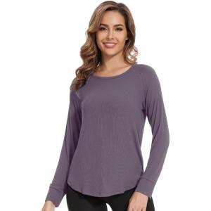 image:imageWiWi Womens Long Raglan Sleeve Tops Casual Viscose from Bamboo Loungewear Crew Neck Tunic Tops Soft Women Shirt SXXLAdark Purplish Grey