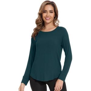 image:imageWiWi Womens Long Raglan Sleeve Tops Casual Viscose from Bamboo Loungewear Crew Neck Tunic Tops Soft Women Shirt SXXLAdeep Teal