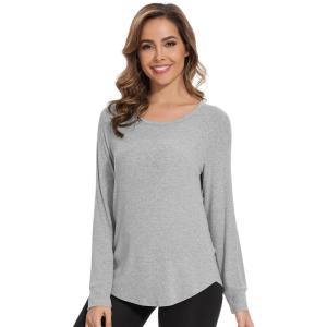 image:imageWiWi Womens Long Raglan Sleeve Tops Casual Viscose from Bamboo Loungewear Crew Neck Tunic Tops Soft Women Shirt SXXLAheather Grey