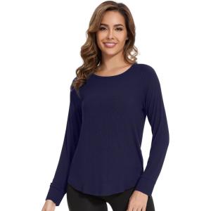 image:imageWiWi Womens Long Raglan Sleeve Tops Casual Viscose from Bamboo Loungewear Crew Neck Tunic Tops Soft Women Shirt SXXLAnavy Blue
