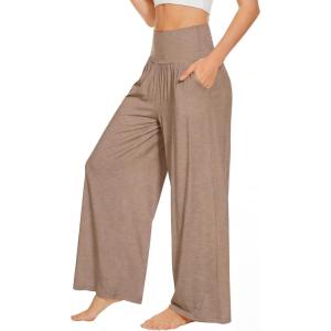 image:imageWiWi Womens Pajama Pants Bamboo Viscose Super Soft Wide Leg Palazzo Lounge Yoga Cooling Sleep Bottoms with Pockets SXXLAcamel