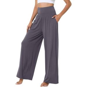 image:imageWiWi Womens Pajama Pants Bamboo Viscose Super Soft Wide Leg Palazzo Lounge Yoga Cooling Sleep Bottoms with Pockets SXXLAdark Grey