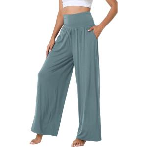 image:imageWiWi Womens Pajama Pants Bamboo Viscose Super Soft Wide Leg Palazzo Lounge Yoga Cooling Sleep Bottoms with Pockets SXXLAdusty Blue