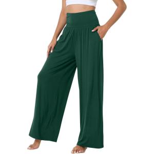 image:imageWiWi Womens Pajama Pants Bamboo Viscose Super Soft Wide Leg Palazzo Lounge Yoga Cooling Sleep Bottoms with Pockets SXXLAfence Green