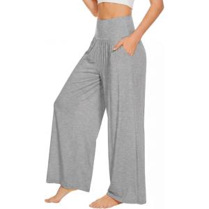 image:imageWiWi Womens Pajama Pants Bamboo Viscose Super Soft Wide Leg Palazzo Lounge Yoga Cooling Sleep Bottoms with Pockets SXXLAheather Grey