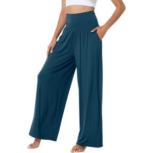 image:imageWiWi Womens Pajama Pants Bamboo Viscose Super Soft Wide Leg Palazzo Lounge Yoga Cooling Sleep Bottoms with Pockets SXXLAink Blue