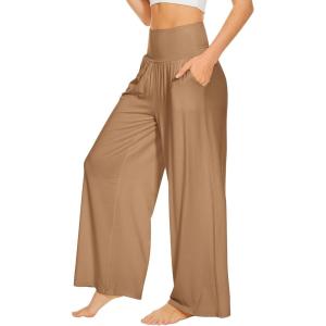 image:imageWiWi Womens Pajama Pants Bamboo Viscose Super Soft Wide Leg Palazzo Lounge Yoga Cooling Sleep Bottoms with Pockets SXXLAkhaki