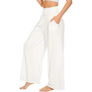 image:imageWiWi Womens Pajama Pants Bamboo Viscose Super Soft Wide Leg Palazzo Lounge Yoga Cooling Sleep Bottoms with Pockets SXXLAraw White