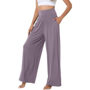image:imageWiWi Womens Pajama Pants Bamboo Viscose Super Soft Wide Leg Palazzo Lounge Yoga Cooling Sleep Bottoms with Pockets SXXLAviolet