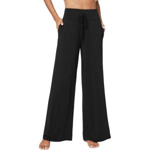 image:imageWiWi Womens Pajama Pants Bamboo Viscose Super Soft Wide Leg Palazzo Lounge Yoga Cooling Sleep Bottoms with Pockets SXXLBblack