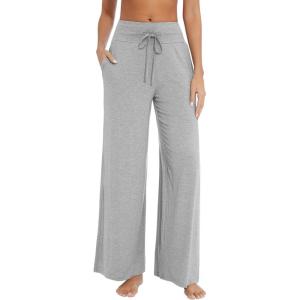 image:imageWiWi Womens Pajama Pants Bamboo Viscose Super Soft Wide Leg Palazzo Lounge Yoga Cooling Sleep Bottoms with Pockets SXXLBheather Grey